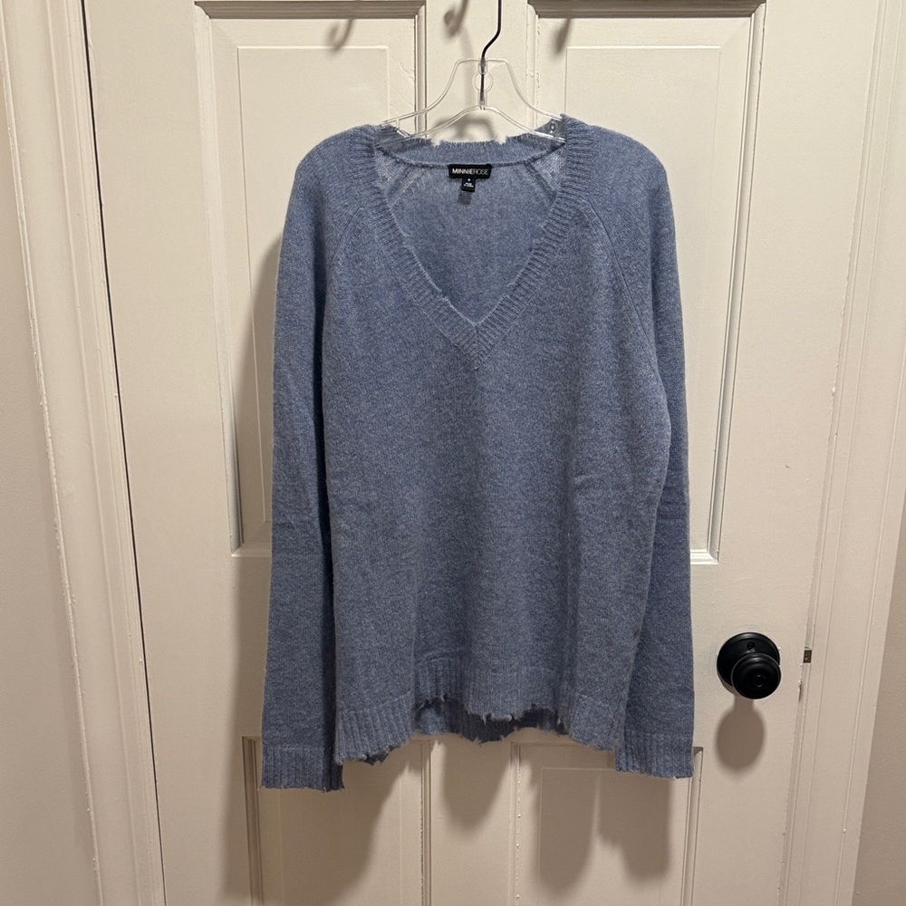 Minnie Rose Soft Blue cashmere Knit sweater